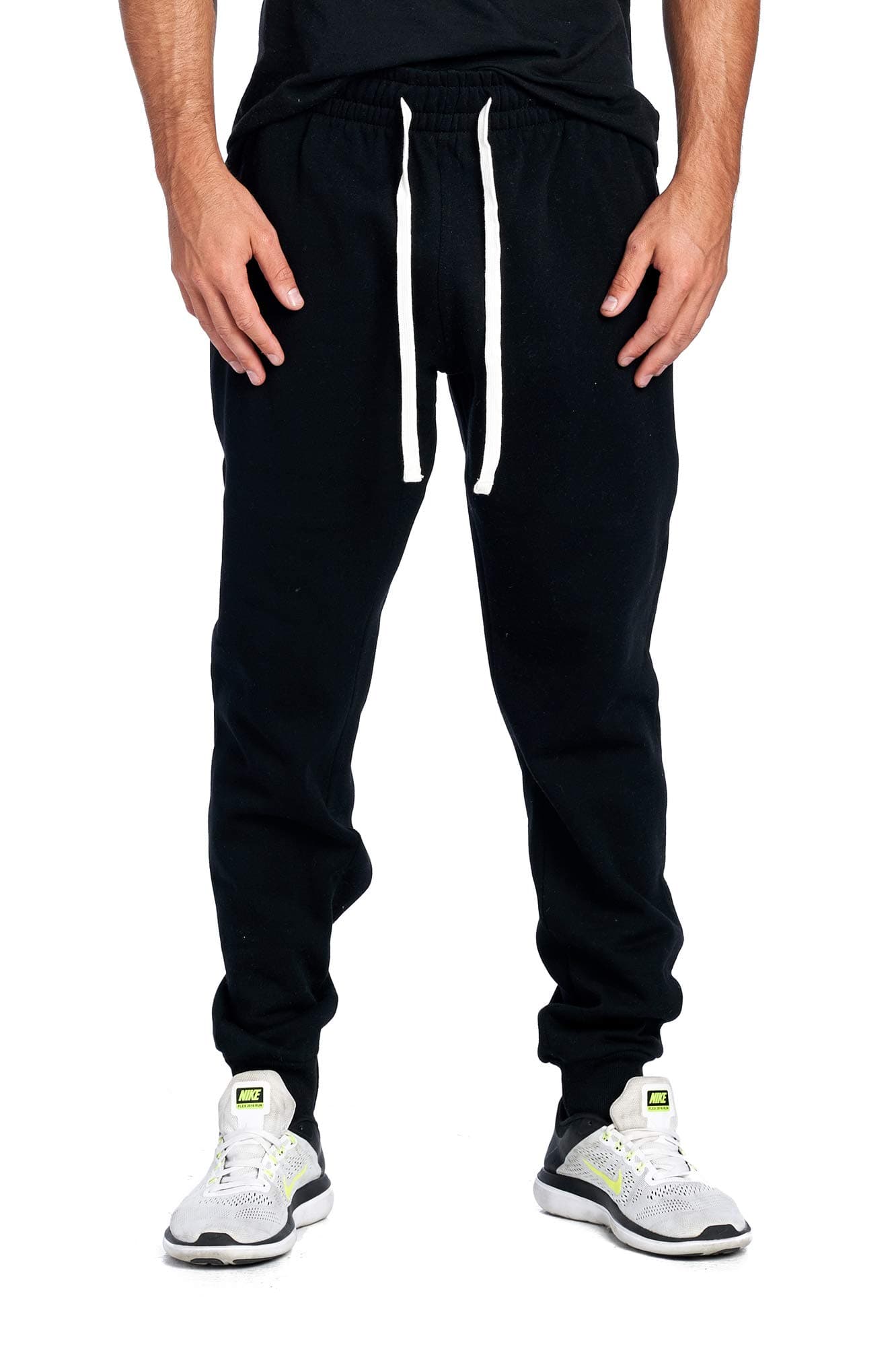 PROGO USA Men's Joggers Sweatpants Basic Fleece Marled Jogger Pant Elastic Waist (X-Large, Black)