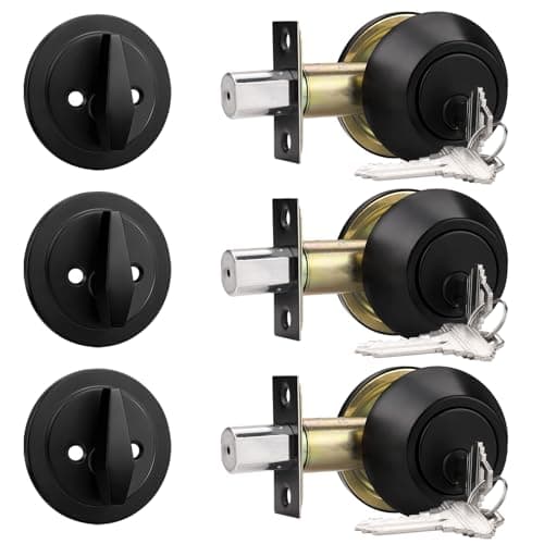 Probrico 3 Pack Black Single Cylinder Deadbolt Lock Set, One Sided Deadbolt Door Lock for Exterior and Interior Door, All Keyed Alike