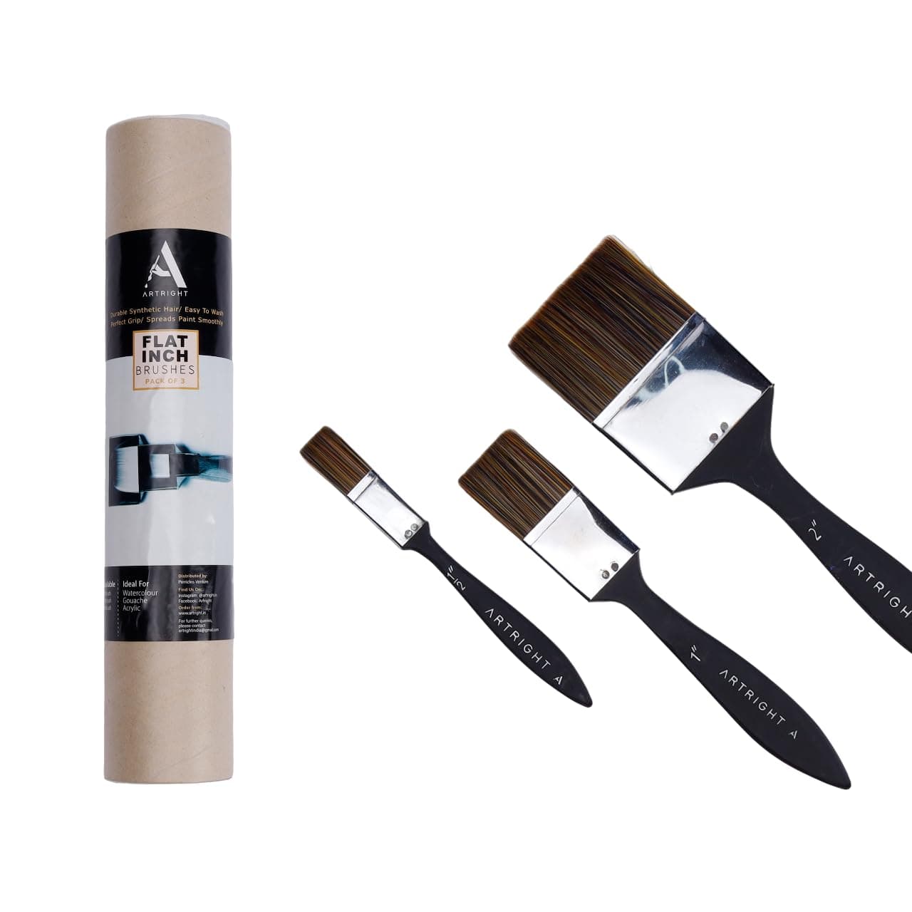 ArtRight Flat Wash Paint Brushes Set - Synthetic Hair Handmade Professional Artist Painting Brush Set for Acrylic, Gouache Painting with Brush Holder - (0.5 Inch, 1 inch, 2 inch wash Brush)
