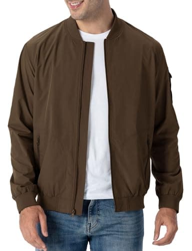 Rdruko Men's Lightweight Bomber Jacket Casual Stylish Fashion Coat Windbreaker(Brown, US S)