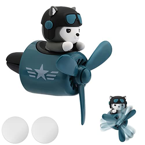 Cute Husky Dog Pilot Car Air Fresheners Air Vent Clips Cute Cartoon Pilot Rotating Car Diffuser Decorations Interior Aesthetic Car Air Outlet Clips for Car Air Conditioner Women Men