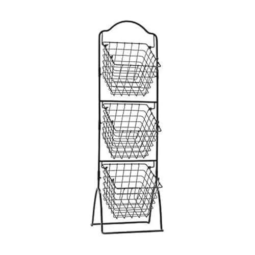Gourmet Basics by Mikasa 3-Tier Metal Market Basket, Sturdy Stacked Countertop Storage for Produce, Snacks & More, Antique Black Wire Frame Design