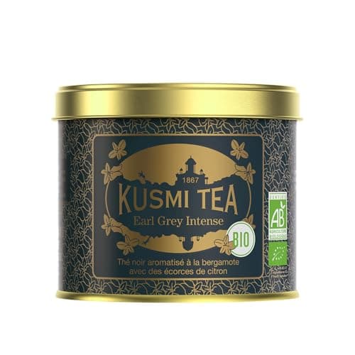 Kusmi Tea - Earl Grey Intense - Organic Earl Grey Black Tea - Features Bolder Bergamot & Tangy Lemon - Strong, Robust, Caffeinated Tea - Loose Leaves - Tin Box of 3.5 oz