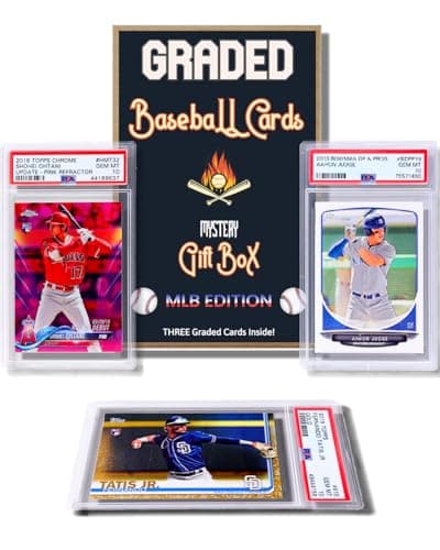 Three Graded Baseball Cards Gift Box MLB Edition Three Premium PSABGS Graded 10 95 or 9 Cards Potential Rookie Autographs Numbered RC RefractorsGift for Baseball Fansby Slabs of Heat