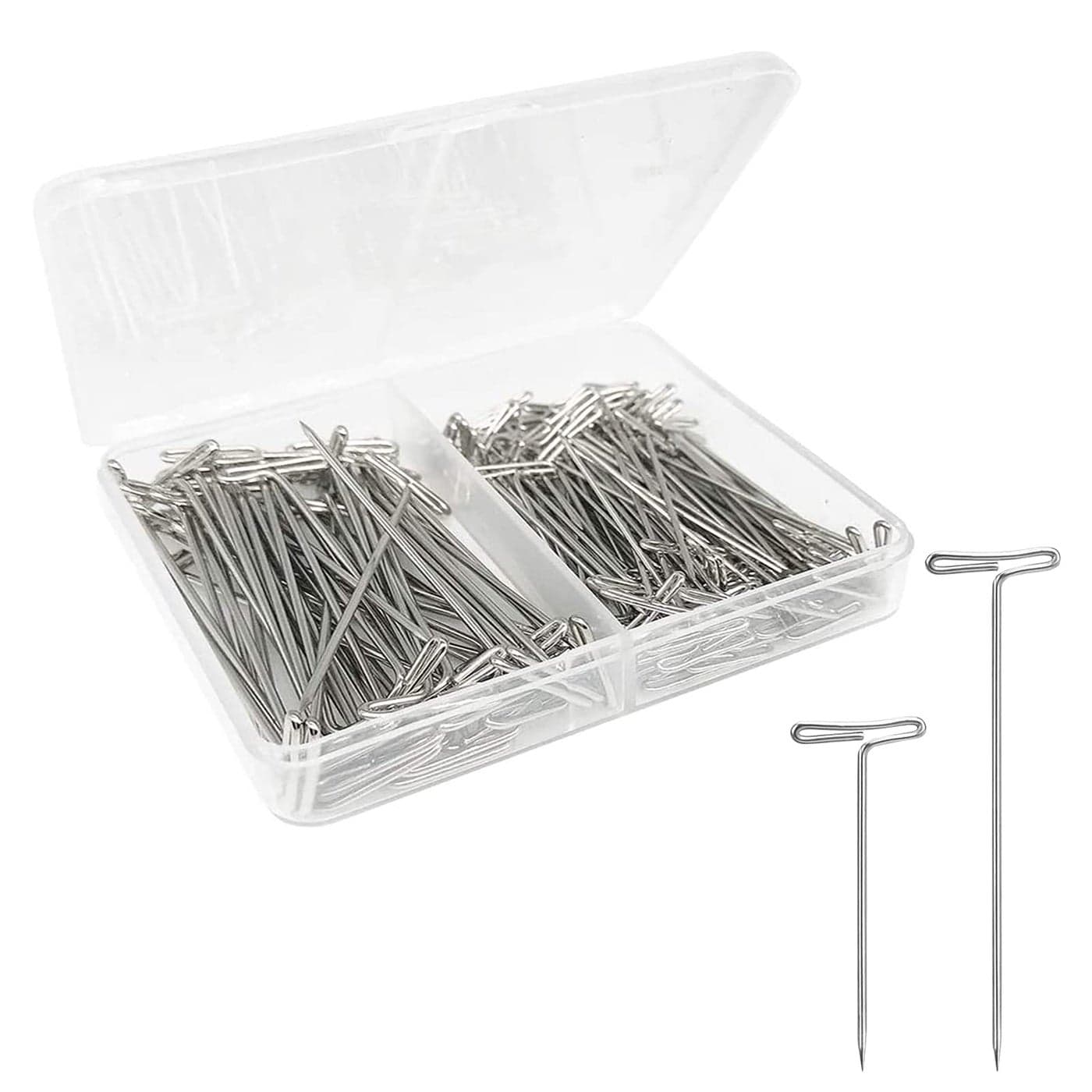 Benvo 150Pcs Steel TPins Assorted Two Sizes Wig Pins Nickel Plated Sewing Pins Quilting Pins Needles Pin with Tbar Head for Blocking Knitting Modelling Crafts Projects15 inch2 inch