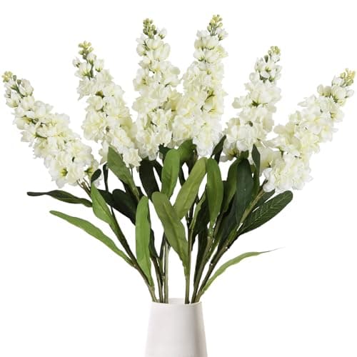 IPOPU 6PCS White Snapdragon Artificial Flowers 3150 Delphinium Fake Flowers Long Stem Antirrhinum Majus Silk Flowers Larkspur Faux Flower for Home Wedding Decor Floral Arrangement White