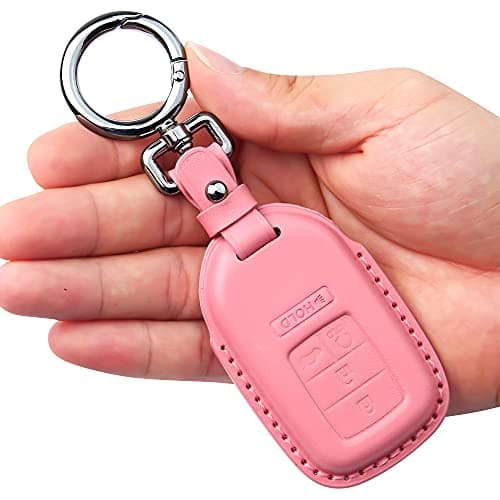 Tukellen for Honda Leather Key Fob Cover with Keychain Compatible with Honda Accord Civic Fit Pilot Odyssey CRV Clarity CRZ HRV Ridgeline EX EX-L 5 Buttons-Pink
