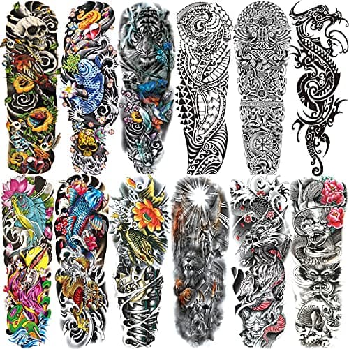 Aresvns Halloween Temporary Sleeve Tattoo for Men and Women (L19“xW7”),Waterproof Japanese Military Fake Tattoos Long lasting,Full Arm Totem Temporary Tattoos for BBQ Pool Beach Party