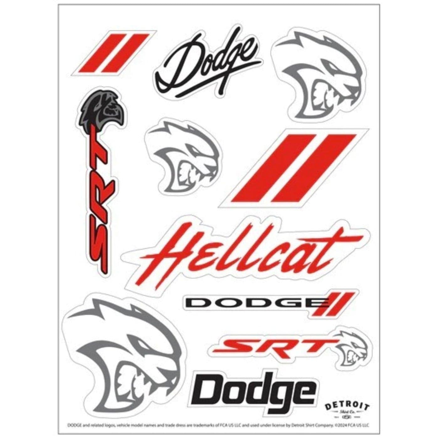 Detroit Shirt Company Dodge SRT Hellcat 11Decal Sticker Sheet SRT Hellcat Dodge Rhombus and Red Stripes Stickers 6x8 IndoorOutdoor PeelOff Stickers