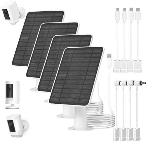 5W Solar Panel for Ring Camera Solar Panel Charger Compatible with Ring Spotlight PlusPro Stick Up Outdoor Cam Battery 98ft Cable with USBC to Barrel Plug Adapter MicroUSB Adapter 4 Pack