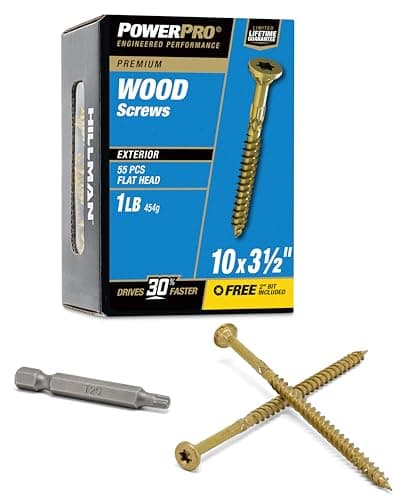 Power Pro Premium Exterior Wood Screws, #10 x 3-1/2" Inch All-Purpose Deck Screws for Outdoor Projects, T-25 Star Bit Included, Bronze, 55 Pieces | 48603V4