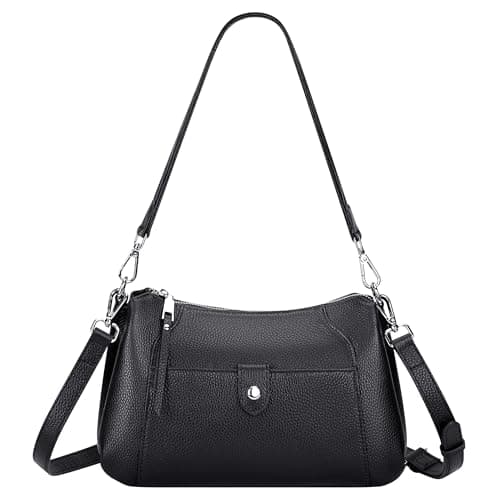 Over Earth Genuine Leather Small Hobo Crossbody Bags for Women Shoulder Purses and Handbags(O189E Black)
