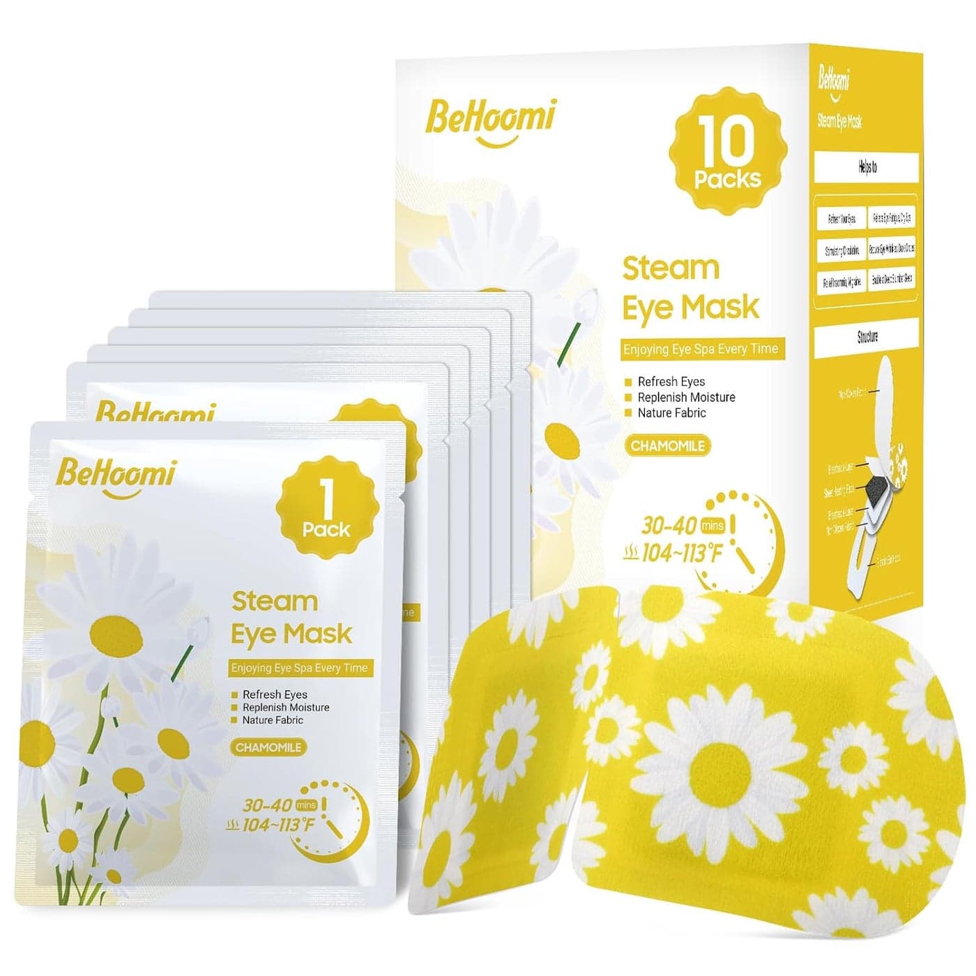 Steam Eye Mask 10 Packs Heated Eye Mask Self Heating Disposable SPA Warm Compress for Eyes Sleep Mask Soothing Moist Heat Eye Masks Travel Essentials Relaxation Gifts Chamomile Scent