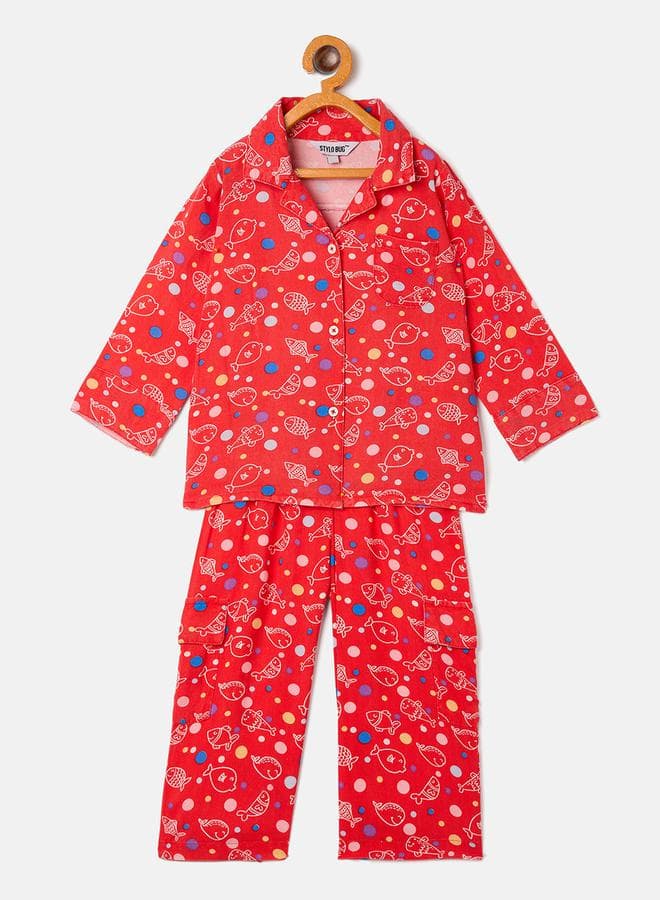 Stylo Bug Fish Printed Shirt And Pyjama Set