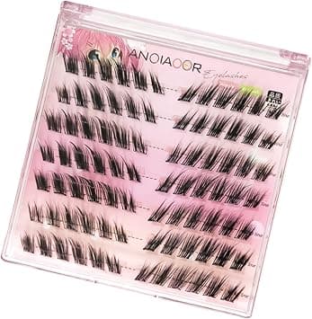 Self Adhesive False Eyelashes No Glue Sloping Fox Eye Natural Wispy Manga Lashes Clusters Extension Mix 614MM Reusable DIY Individual Eyelashe No Sticky Residue Self Application at Home