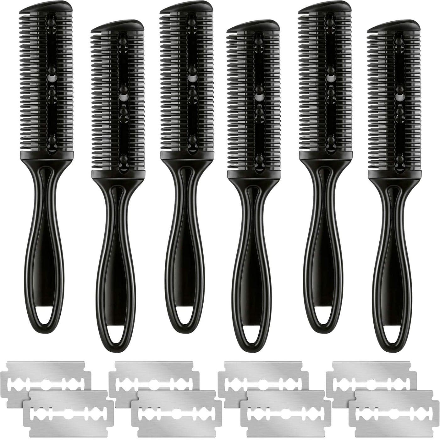6 Pieces Hair Cutting and Thinning Razor Comb Set with 20 Razors DualSide Slim Haircut Tool
