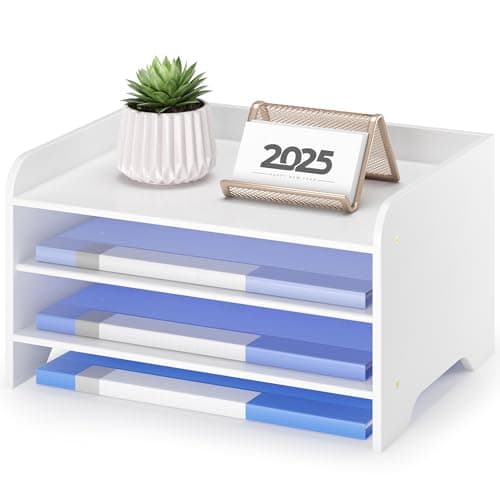 Desk File Organizer 4Tier Desktop Paper Mail Organizer Document Holder for Home Office Supplies Office Desk Accessories Workspace White