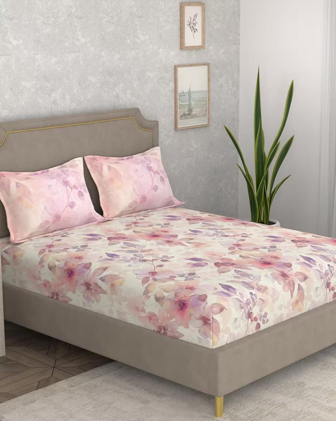 Portico New York Super King Size Flat Bedsheet with 2 Pillow Covers Facets (Multicolor 7)