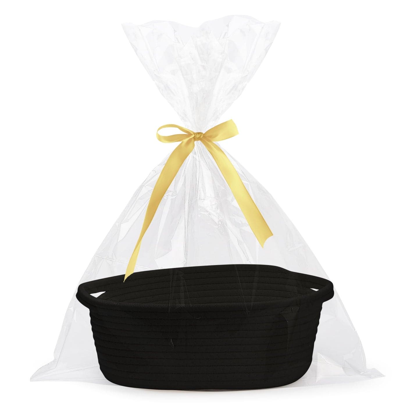 Pro Goleem Small Woven Basket with Gift Bags and Ribbons Durable Baskets for Gifts Empty Small Rope Basket for Storage 12X 8 X 5 Baby Toy Basket with Handles Black