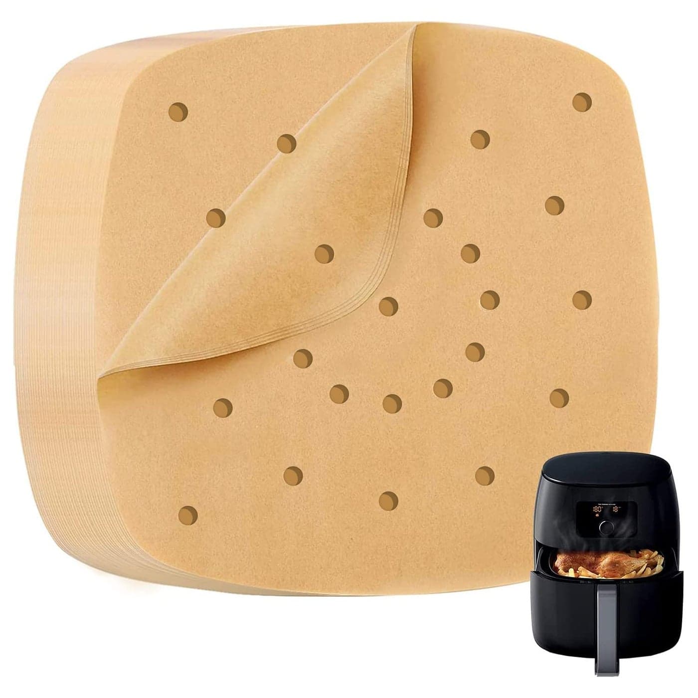 Katbite 200Pcs 85 inch Air Fryer Parchment Paper Liners Unbleached Air Fryer Paper Liners DisposableNonStick Heavy Duty Square Perforated Parchment Paper for Steamer Oven Air Fryer