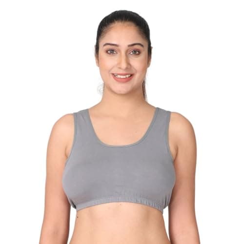 ADIRA | Cotton Full Coverage Bra for Women | Wear At Home | Racerback | Work from Home Bra Without Hooks | Comfort | Non Padded & Non Wired Support | Pack of 1 | Steel Grey | L