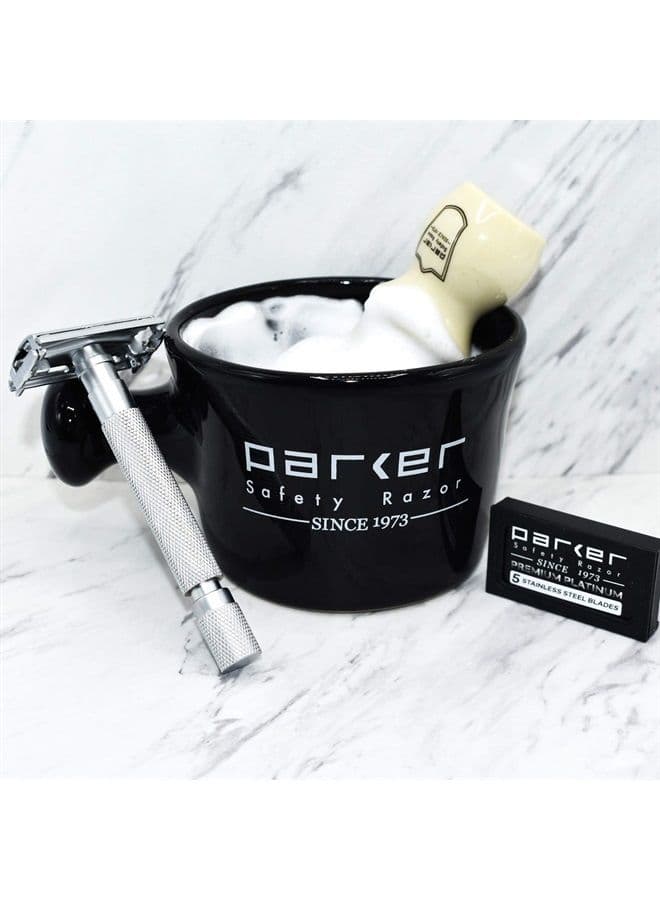 Deluxe Stoneware Apothecary Shaving Mug – for use with up to 3” Shave Soaps and Lathering Shave Creams – Handmade in the USA (Black)