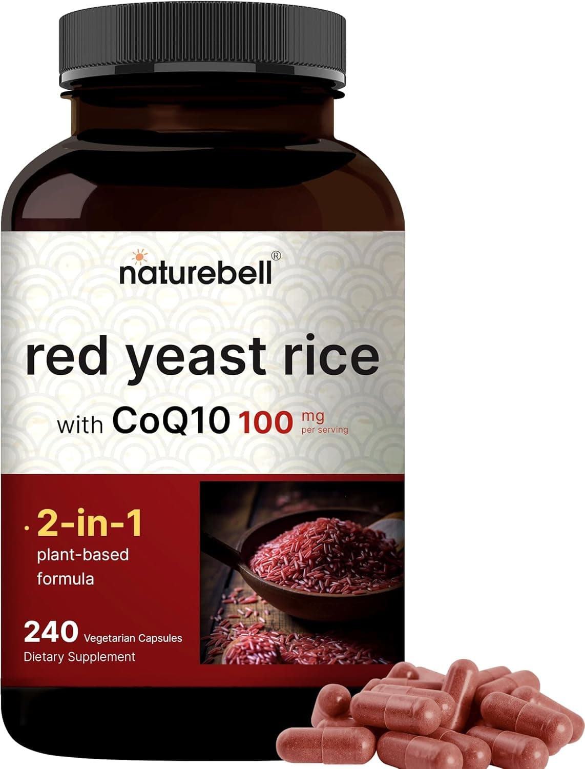 Red Yeast Rice 2400mg with CoQ10 240 Veggie Capsules 1200mg Per Capsule Advanced Heart Health Herbal Supplement Antioxidant Support for Energy Heart Health NonGMO