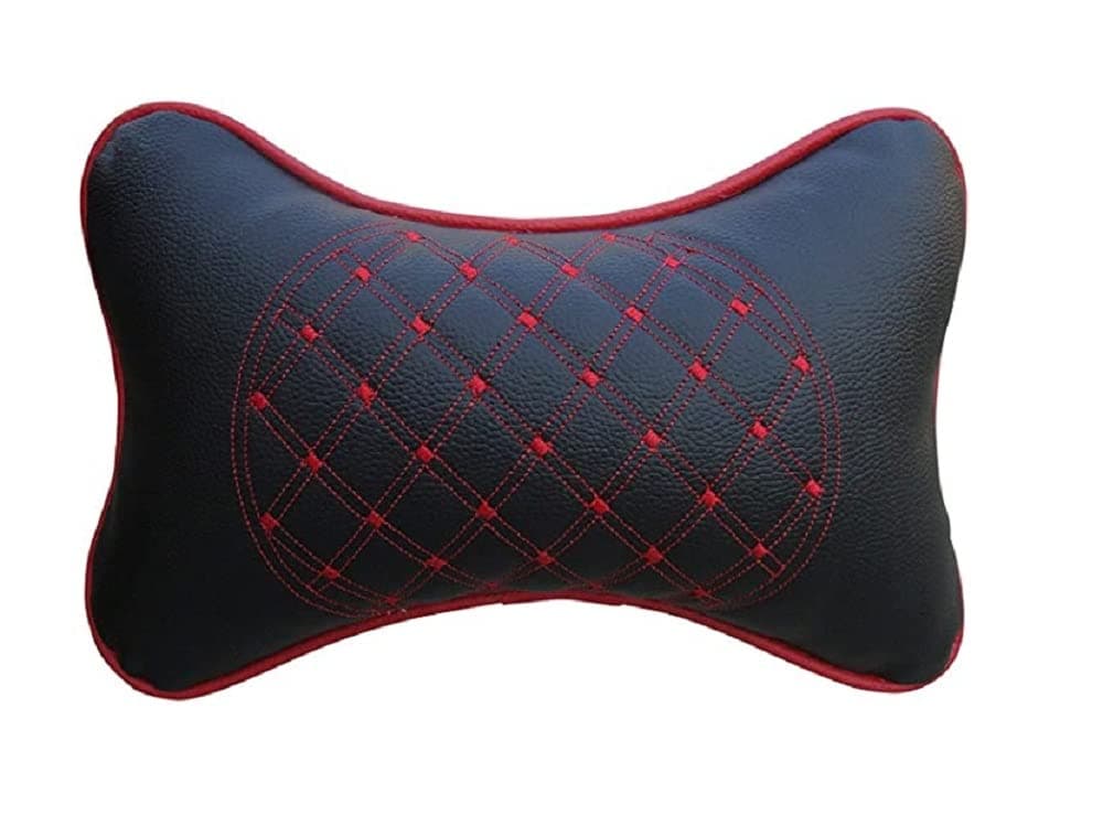Aksmit Car Neck Rest Pillow/Cushion Durable Diamond Headrest, Breathable Neck Support, Long Drives Car Seat Accessory, SUVs, Trucks, Sedans, All Vehicles Compatible Black/Red - Set of 2 Pieces