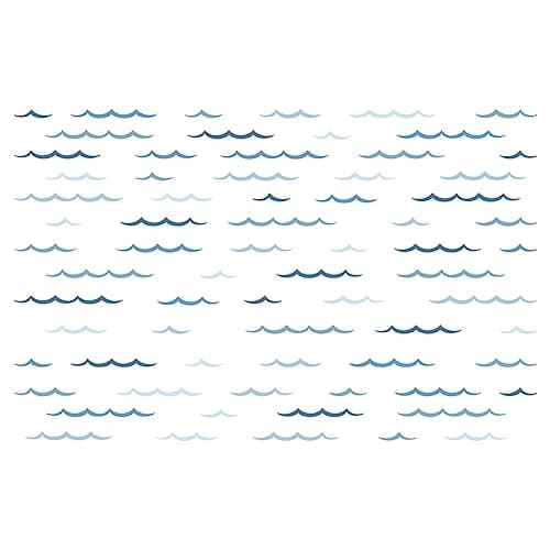SUPERDANT Blue Ocean Waves Wall Stickers 100pcs Minimalist Sea Waves Wall Decor Curved Lines Sticker Vinyl DIY Decor Art for Kids Bedroom Baby Nursery Livingroom Home TV Background Decals 46x11in
