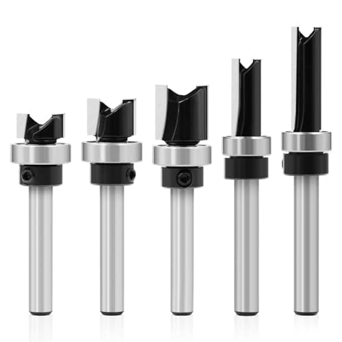 5pcs Pattern Flush Trim Router Bit 1/4 Shank, Carbide Tipped Top Bearing Template Pattern Router Bit, Straight Flush Cut Router Bit, Cutting Length: 1/4", 3/8", 9/16", 3/4", 1"