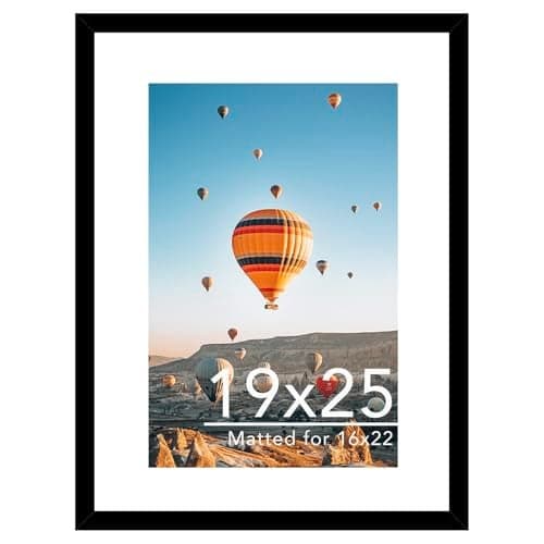 JCJMY 19x25 Picture Frame with 16x22 Mat, Display Photo 16x22 with Mat or 19 x 25 Without Mat, Wall Hanging Large 19 by 25 Poster Frame with Plexiglass, Black