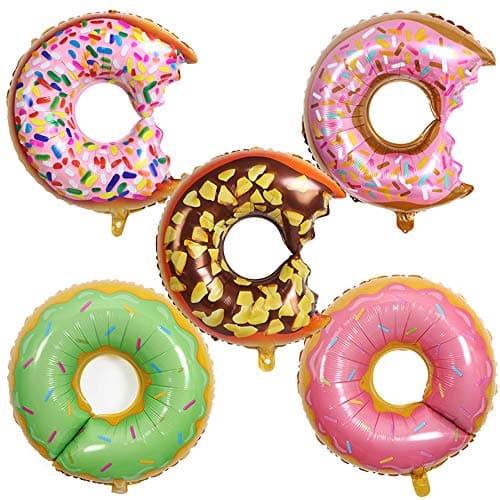 HORUIUS Donut Balloons Sweet Candy Multicolor Aluminum Foil Mylar Balloons for Donut Theme Birthday Party Supplies Wedding Decorations 28 inch 5PCS