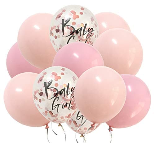 12inch Blush Pink balloons and Rose gold confetti Balloons for Baby Shower Birthday girl Party Decorations Pastel Pink