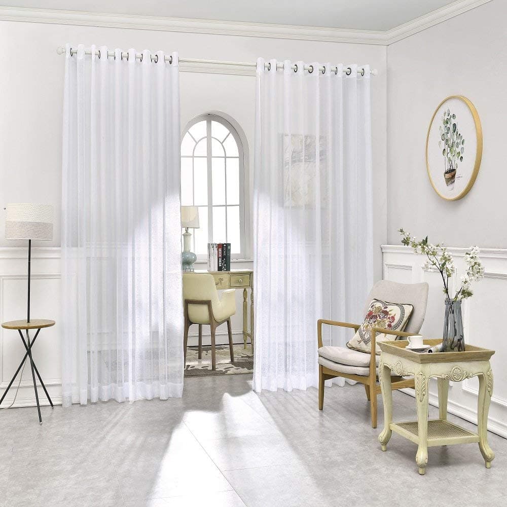 WARM HOME DESIGNS Pair of 2 Extra Large 108 Width X 108 Length Wall to Wall Sheer White Room Divider Curtains with 2 Matching TieBacks Total Width is 216 Inches 18 feet K White 108x108