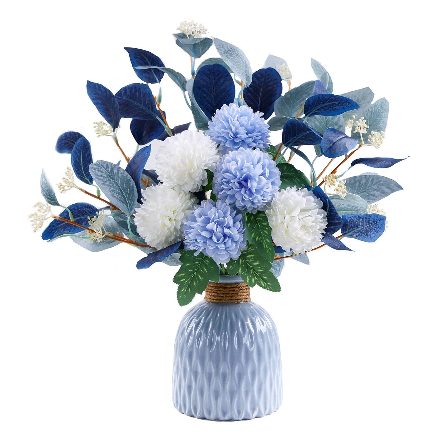 MOOMASS Artificial Flowers with vases Fake Hydrangea with Eucalyptus Bouquet Combination Living Room Family Banquet Party Wedding Decoration