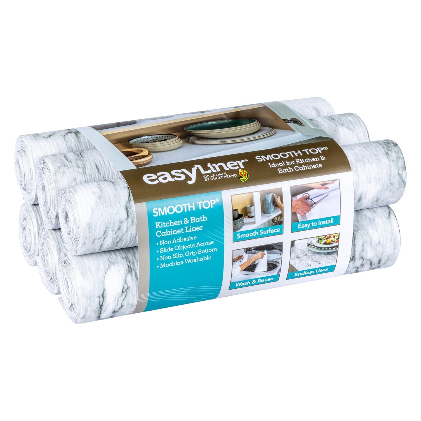 Duck Brand Smooth Top EasyLiner for Cabinets Drawers Easy to Install Cut to Fit Shelf Paper Drawer Liner NonAdhesive Non Slip Shelf Liner 20 Inch Width 36 Total Feet Grey Marble