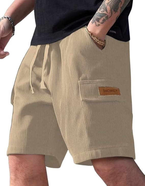 SMOWKLY Authentics Classic Men's Ribbed Polycotton Relaxed Fit Cargo Stretch Shorts || Half Pant with Drawstring & 4 Pockets || Lightweight & Quick Dry (1668_CK_XXL)