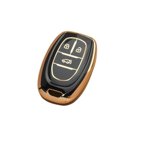 Cloudsale TPU Car Key Cover Fit for MG Gloster 3 Button Smart Key (Blk/Gold)