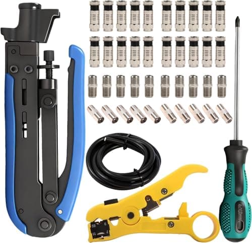 XINTAIHELE Coax Cable Crimper Tool Kit 20PCS F Type Male to Female Connector Kit Coaxial Cable ExtensionRepair for F RG59 RG6 Coaxial Cable 2M Coax Stripper TV Splitter