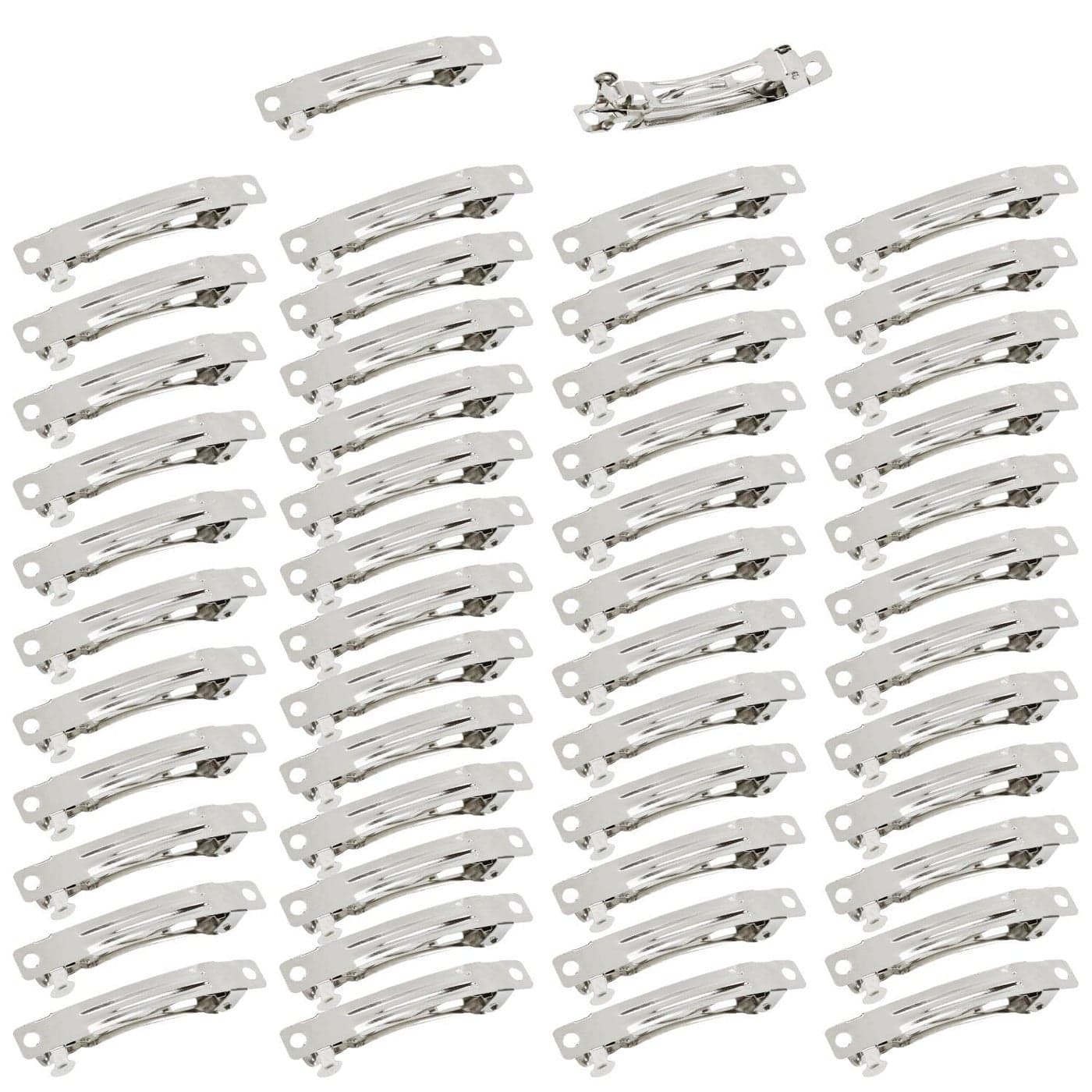 Cinaci 50 Pack 6 cm 24 inches Blank Silver Metal DIY Craft French Barrettes Snap Hair Clips Pins for Women Girls Hair Accessories