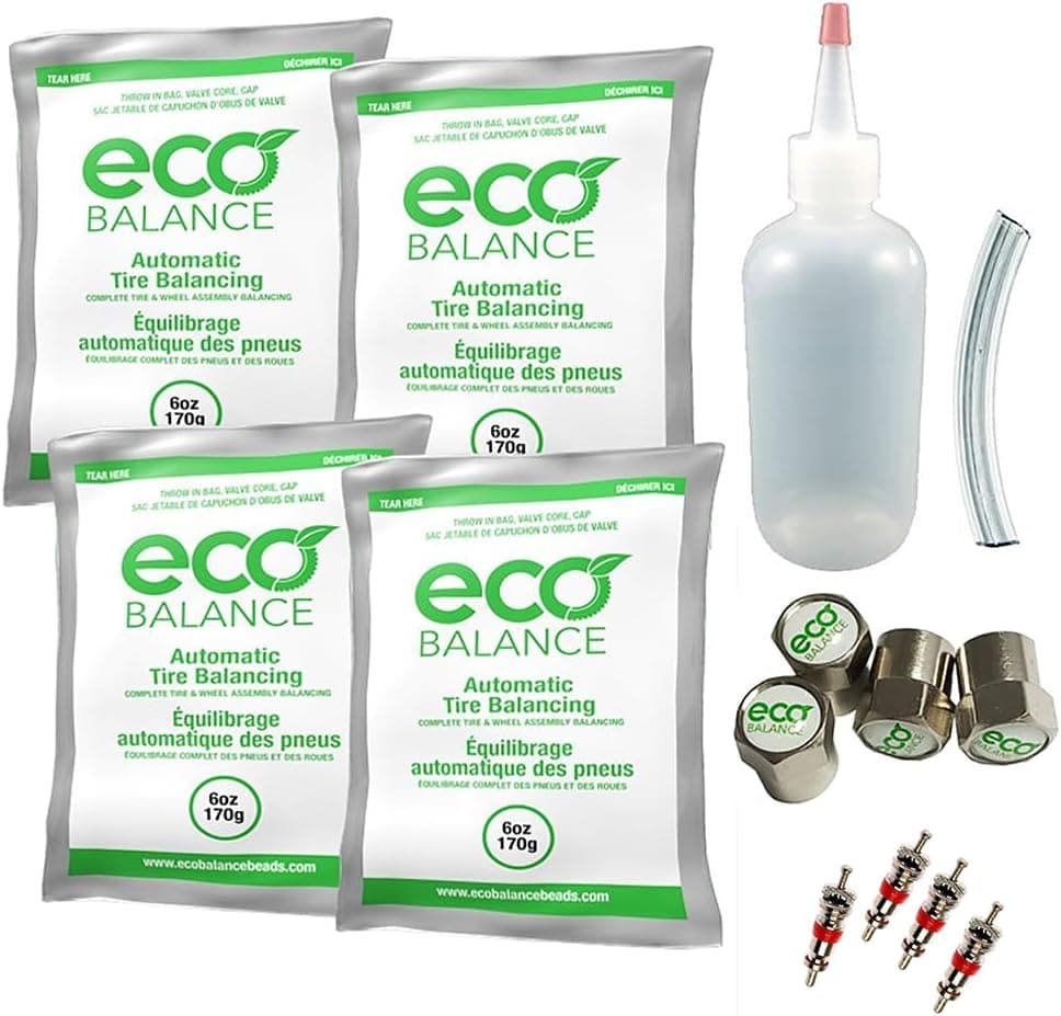 ECO Balance EDIY-6 Do It Yourself Tire/Wheel Balancing Beads Kit - 4 x 6oz Bags, Valve Caps, Core Remover, Injector Bottle