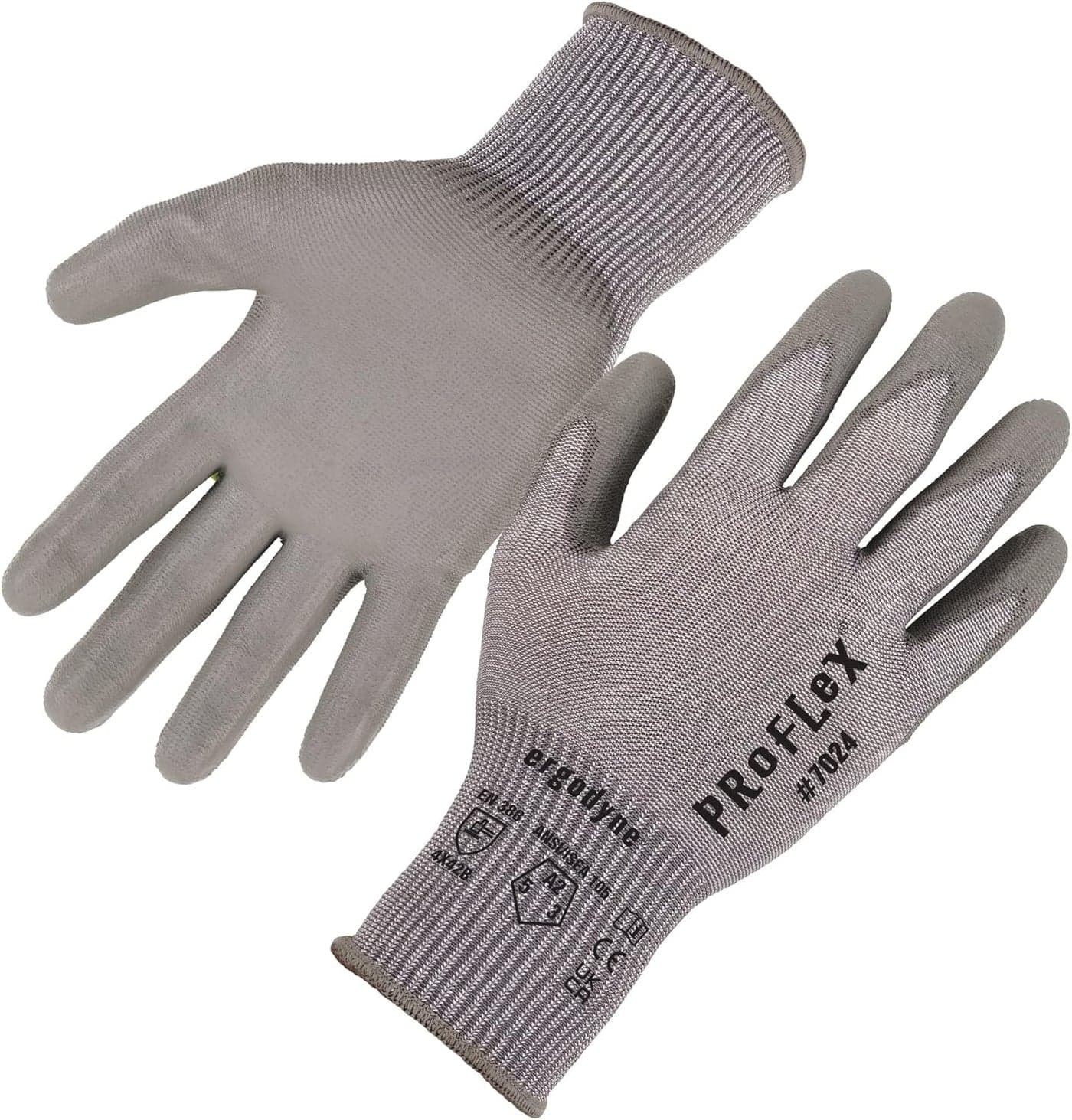Ergodyne ProFlex 7024 Cut Resistant Work Gloves ANSI A2 PU Coated Palms for Flexible No Slip Grip Abrasion Resistant 13g Touchscreen Capable Gray Large