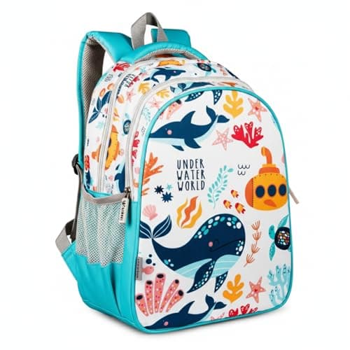 VISMIINTREND Under Water World School Bag Backpack for Boys/Girls, Medium,16-Inch, 22 L, Rakhi Gift for Kids