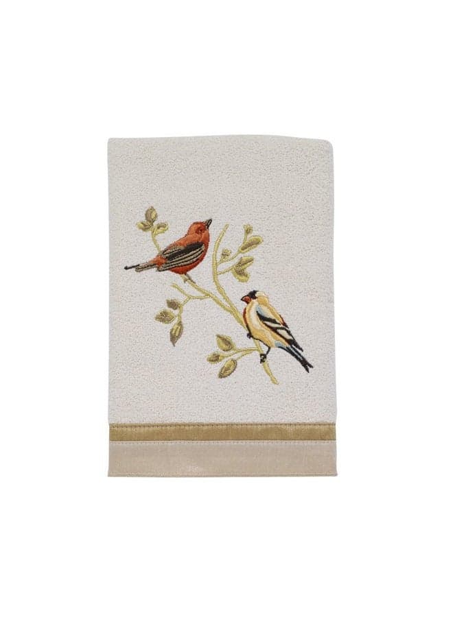 Hand Towel, Soft & Absorbent Cotton, Nature Bathroom Decor (Gilded Birds Collection), Ivory