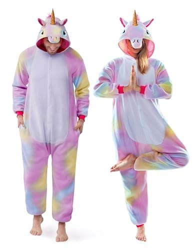Spooktacular Creations Unicorn Pajama, Plush Unicorn Costume Adult Woman, One Piece Jumpsuit Costume Halloween Men Sleepwear for Halloween Dress Up Parties, Pink(S)