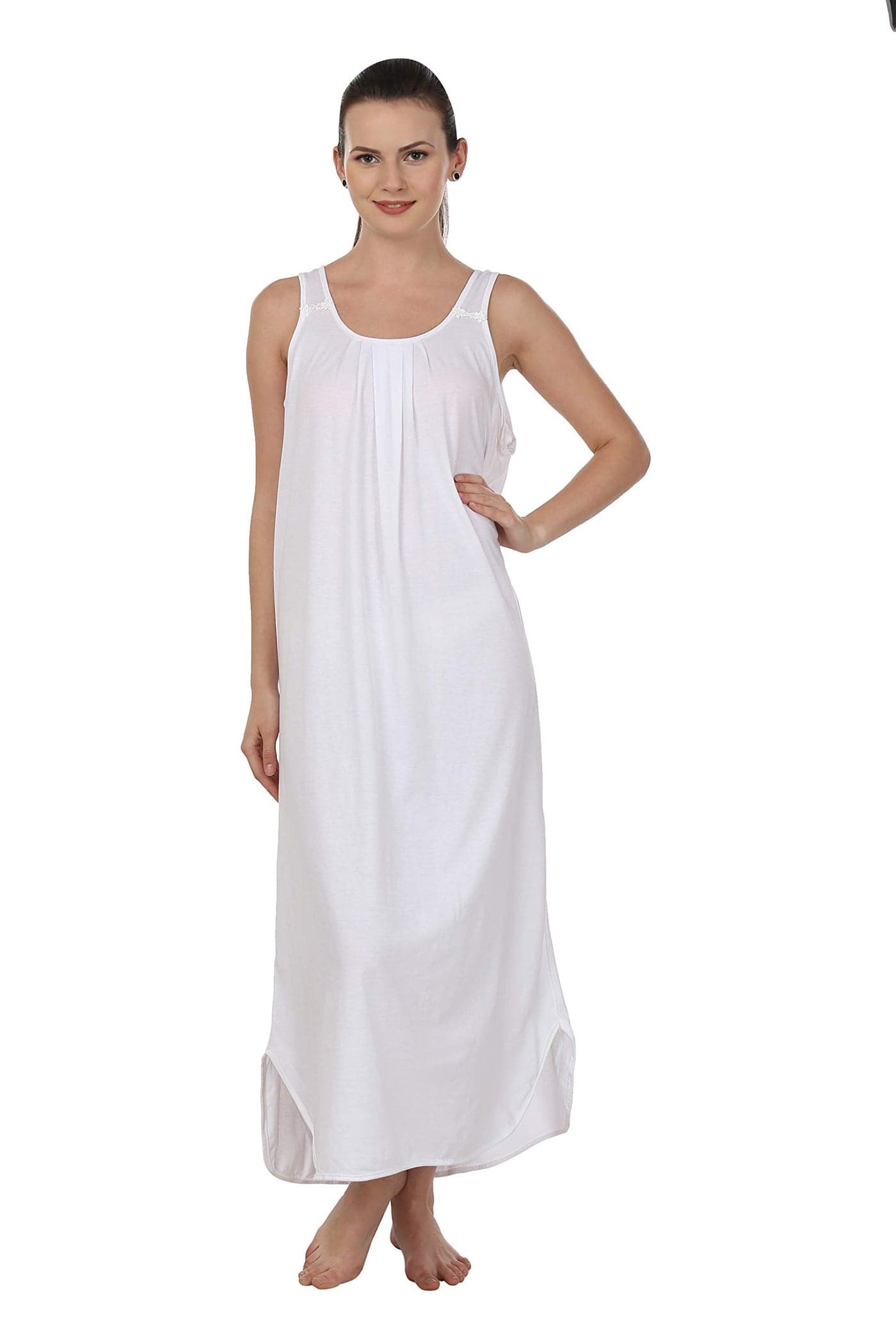BLAZON Women Cotton Midi Nighty Slip (White_ XL )