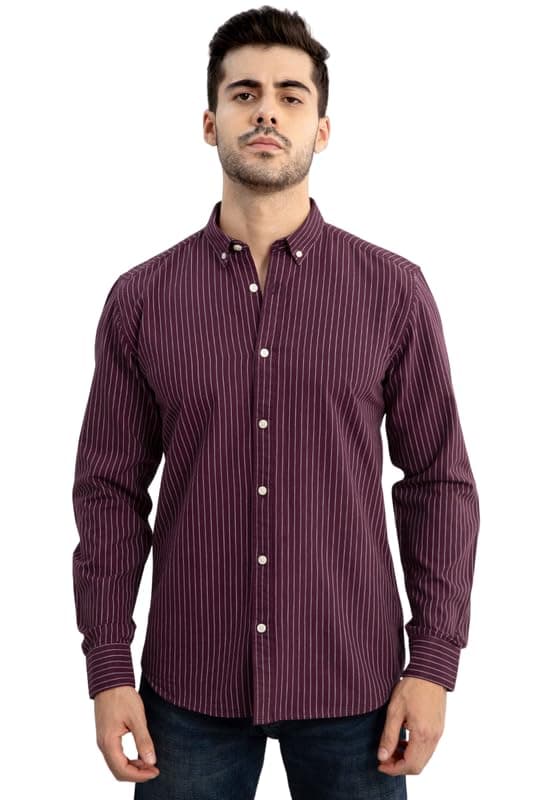 SNITCH Men's Stripes Shirts | College Wear| Casual Wear Streetwear Style | Cotton Button Down Full Sleeve Slim Fit Maroon