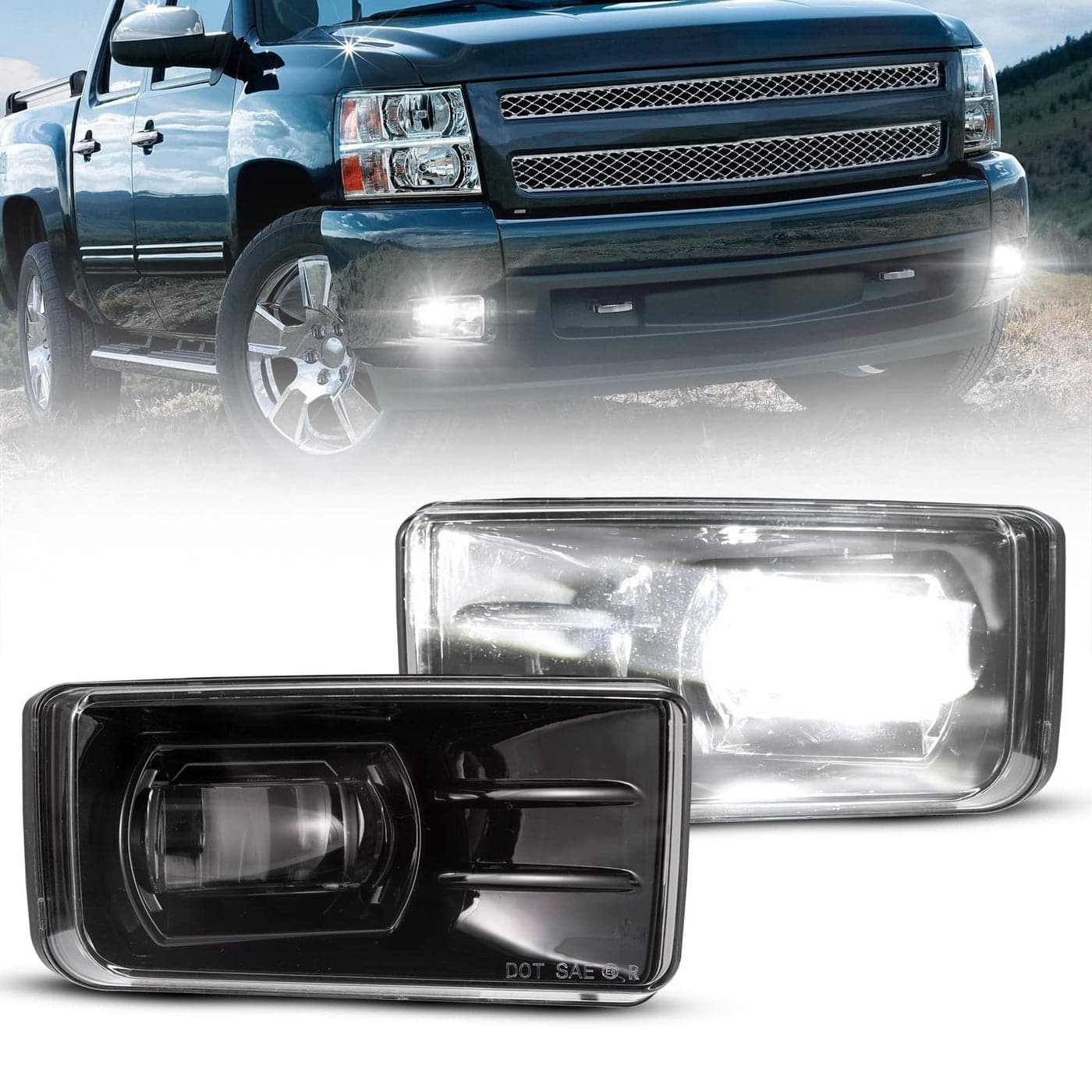 BUNKER INDUST LED Fog Lights Compitable for 2007 2008 2009 2010 2011 2012 2013 2014 Chevy Silverado Tahoe 30W Bright LED Projector Driving Bumper Fog Lamp Kit OEM Replacement