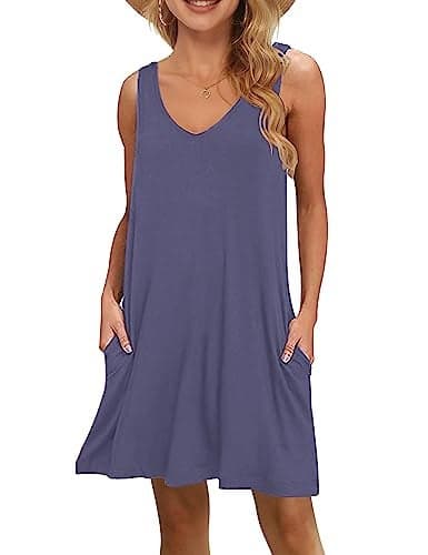 MISFAY Women's Summer Casual T Shirt Dresses Beach Cover up Tank Dress(Purple Gray,XL)
