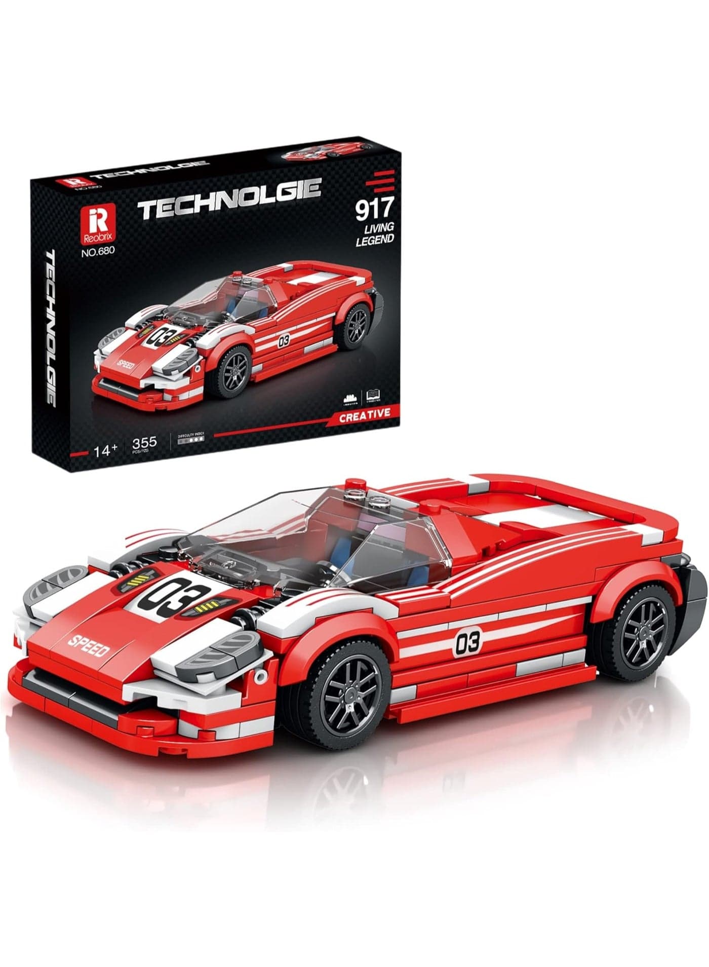Reobrix 917 Living Legend Racing Car Toy Building Blocks Set – 355 Pcs Super Sports Car Model Kit | 3D Puzzle STEM Educational Toy Car | Best Birthday, Eid & Christmas Gift for Kids 14+ & Adults
